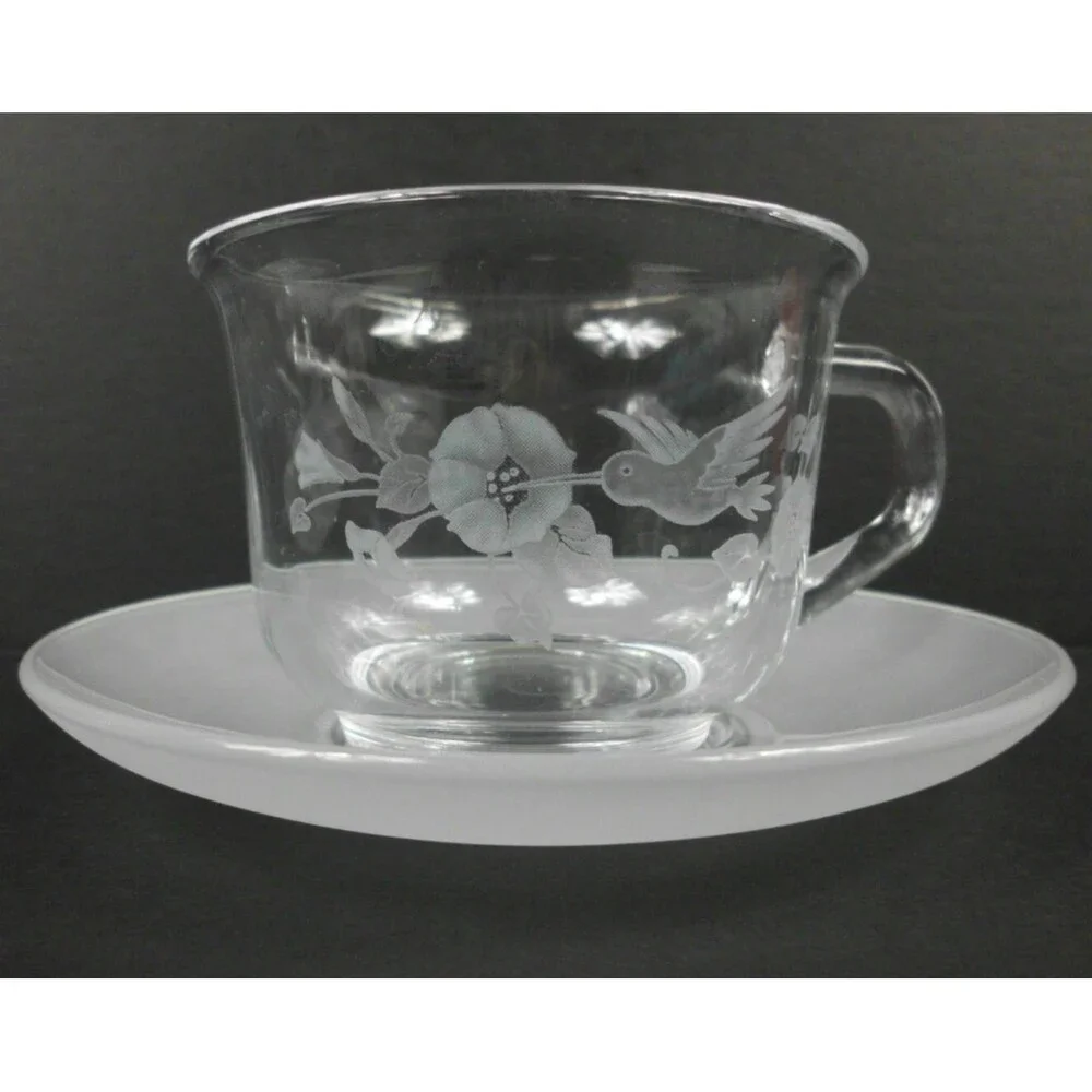 Vintage 1994 Avon Hummingbird Crystal Collection Cup and Saucer Set Coffee Tea